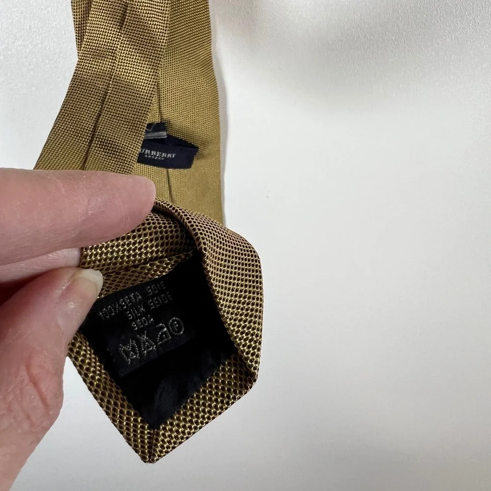 Burberry London Mens Silk‎ Tie Olive Green Gold Micro Pattern Geometric Italy